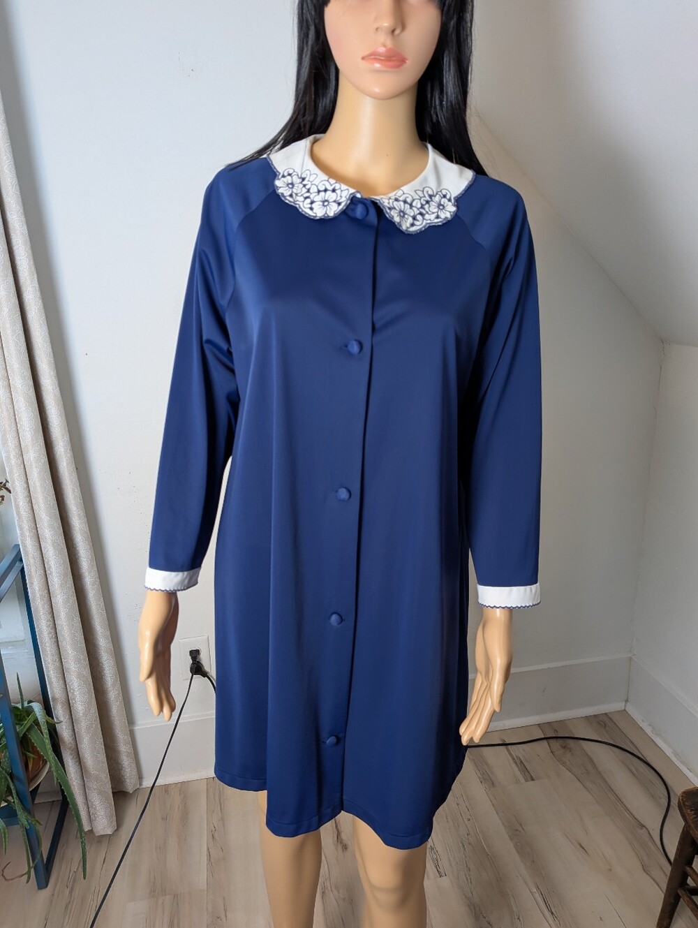 Vintage Lorraine Navy Button Down Robe